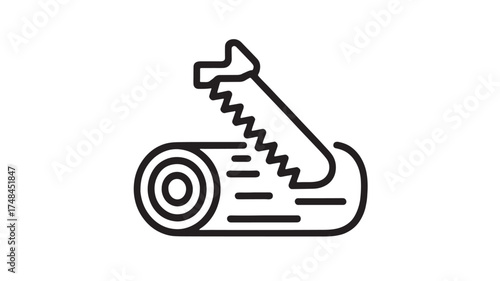 Icon of a saw cutting through a log, symbolizing manual labor and woodworking