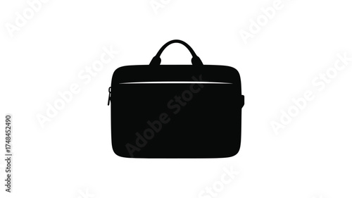 Modern black laptop bag with handles and a white accent stripe on a white background