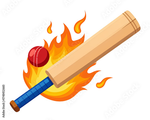 cricket bat vector illustration fire boll  