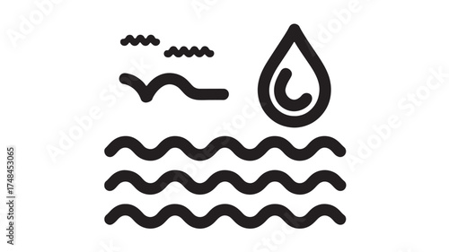 Clean water drop and waves icon symbolizing purity and nature conservation.