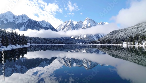 Wallpaper Mural Winter mountain lake reflection Torontodigital.ca