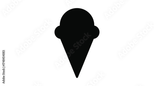 Simple black silhouette of an ice cream cone with two scoops on a white background