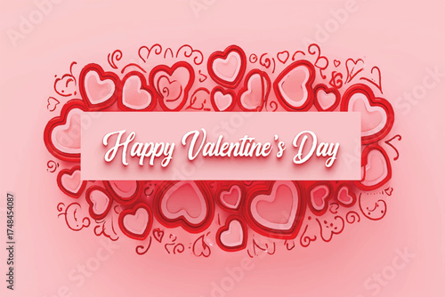 Valentines Day border, heart banner, red line art heart
