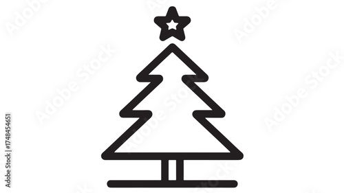 Simple outline of a festive Christmas tree with a star topper on a white background.