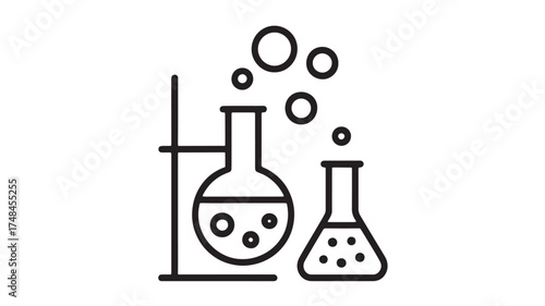 Bubbling laboratory flasks with scientific experiment illustration