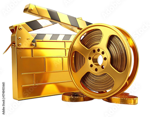 Gold film reel and clapperboard (1)