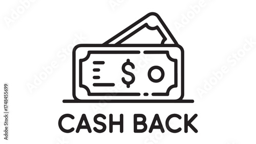 Simple icon representing cash back with dollar bill and text