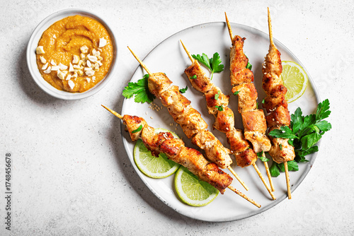 Malaysian chicken satay skewers with peanut sauce