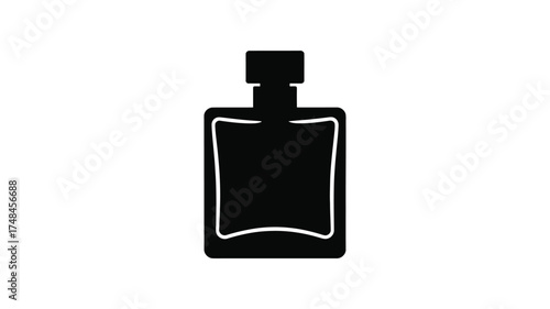 Simple black silhouette of a classic rectangular glass bottle with a stopper