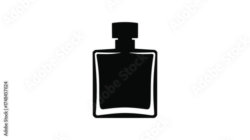 Simple silhouette of a rectangular glass bottle with a cap on a white background