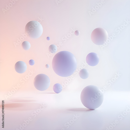 Floating White Spheres in Soft Blue Light