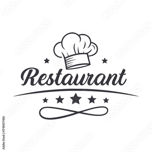 Restaurant Logo With Chef Hat, Stars, And Elegant Script For Gourmet Dining Branding