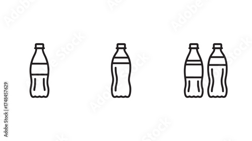 Minimalist illustration showing a progression of plastic beverage bottles