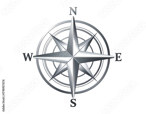 Obraz na płótnie Metallic compass rose on black background