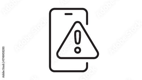 Smartphone displays a warning symbol, indicating an alert or error notification.