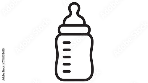 Simple line art illustration of a baby bottle with measurement markings