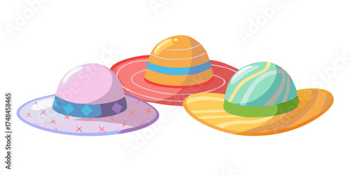 PNG Colorful summer hats collection, element set on transparent background.vector icon
