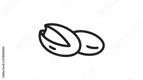 Simple line art illustration of two pistachios, one cracked open, on a white background