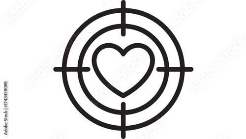 Heart symbol within a crosshair, representing focus on love or relationships.