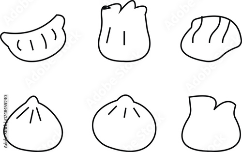 Dumpling Icon set ,Traditional Asian Cuisine, Steamed Snack, Handmade Food, Cooking, Restaurant, Meal, Street Food, and Culinary Symbols in Modern Vector, dumpling, falafel, croissant, kebab icons,