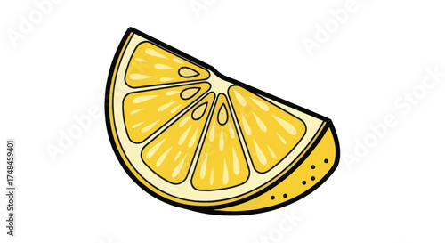 Vibrant cartoon illustration of a fresh yellow lemon wedge with a bold black outline.
