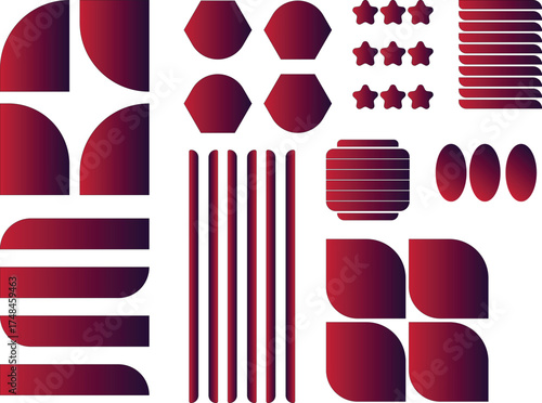 Set, collection geometric shapes. Trendy set with shapes different style ,  gradient color different shapes design collection, 
