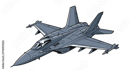 Detailed Illustration of a Modern Military Jet Fighter Aircraft.