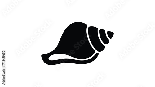 Black silhouette of a conch seashell isolated on a white background representing ocean life