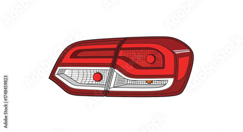 Car Tail Light Assembly with Red and White Reflectors.