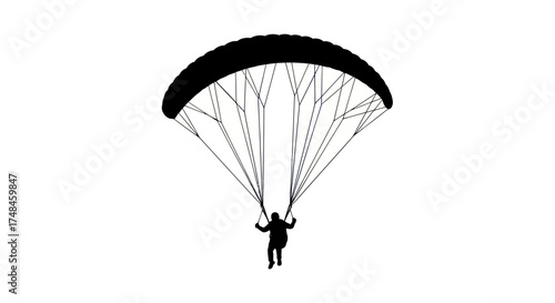 Silhouette of a Parachutist Descending Under a Large Canopy.