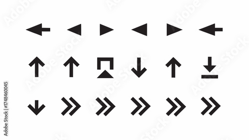 Display of various black arrow icons pointing in different directions on a white background design element | editable eps vectors silhouette