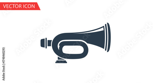 Simple solid glyph icon of a vintage bulb horn klaxon or signal horn.