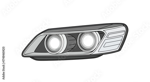 Modern Car Headlight with Dual Projector Lamps and Sleek Design.