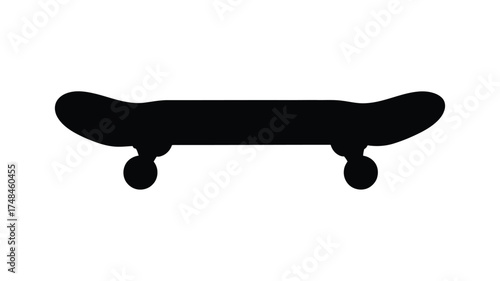 Simple black silhouette of a skateboard with wheels on a white background