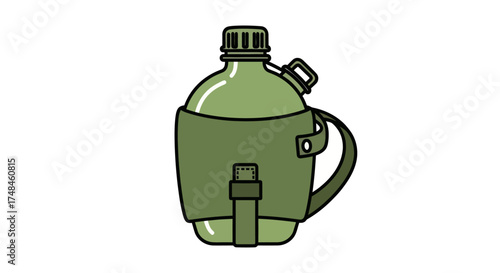 Green Military Style Canteen Illustration for Outdoor Hydration.