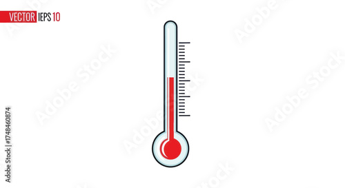 Simple Red and White Thermometer Measuring High Temperature.