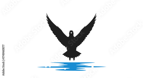 Silhouette of a majestic bird with outstretched wings soaring above water.