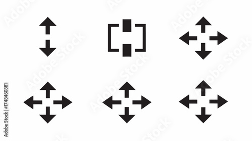 Representation of various arrow icons including download move and direction indicators in black color | editable eps vectors silhouette