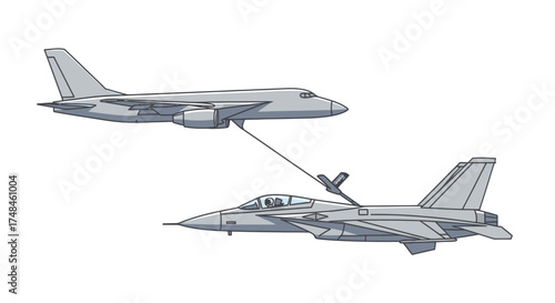 Aerial Refueling: Military Jet Receiving Fuel from Tanker Aircraft.