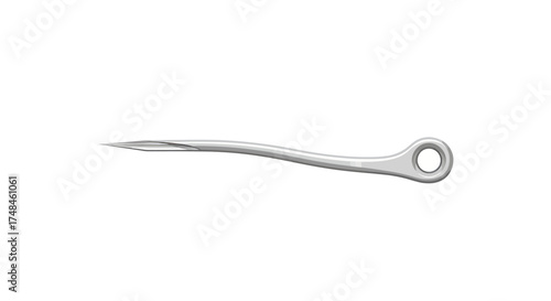 Silver Curved Needle with Eye and Sharp Point.