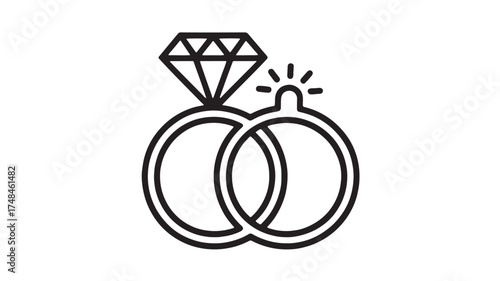 Elegant intertwined wedding rings with sparkling diamond symbol