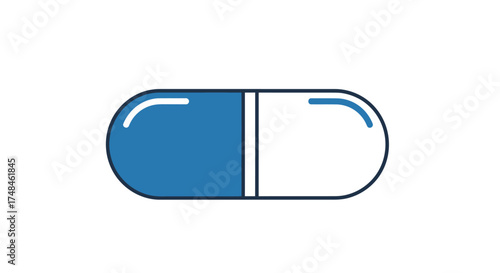 Blue and White Medical Capsule Pill Illustration.