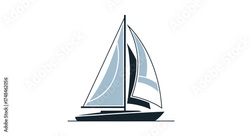 A sleek modern sailboat with white and blue sails ready for adventure on the water.