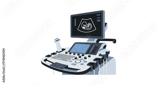 Modern Medical Ultrasound Machine Displaying Fetal Image.