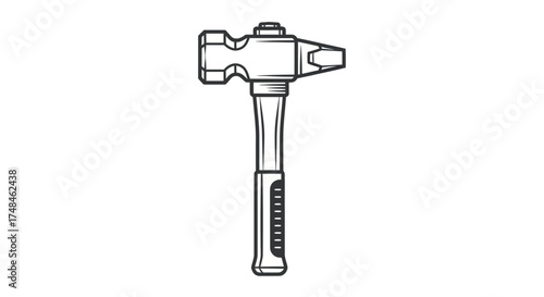 Heavy-duty Hammer Line Art Illustration Robust Striking Tool.