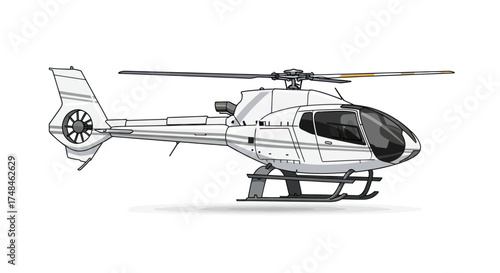 Detailed Line Drawing Illustration of a Modern Helicopter Side View.