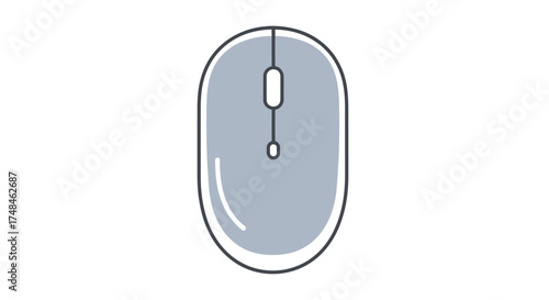 Minimalist Gray Computer Mouse Illustration with Black Outline.