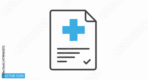 Medical Document with Blue Cross Symbol and Checkmark.