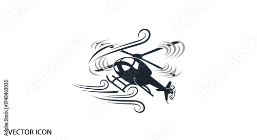 Stylized Helicopter Icon with Rotating Blades and Wind Effect.