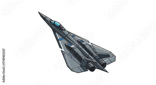 Modern Stylized Dark Gray Fighter Jet Illustration.